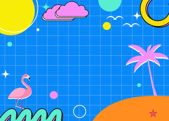 summer background with retro memphis style theme