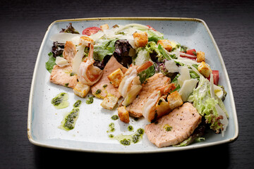 Appetizing salad of seafood and salad mix