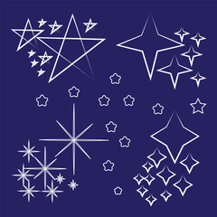 Star icons. Twinkling stars. Sparkles, shining burst. Christmas vector symbols isolated