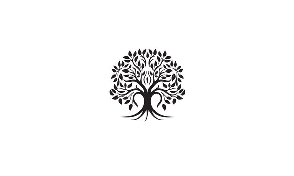 Root Leaf Family Tree of Life Oak Banyan Maple Stamp Seal Emblem Label black logo design vector on white background