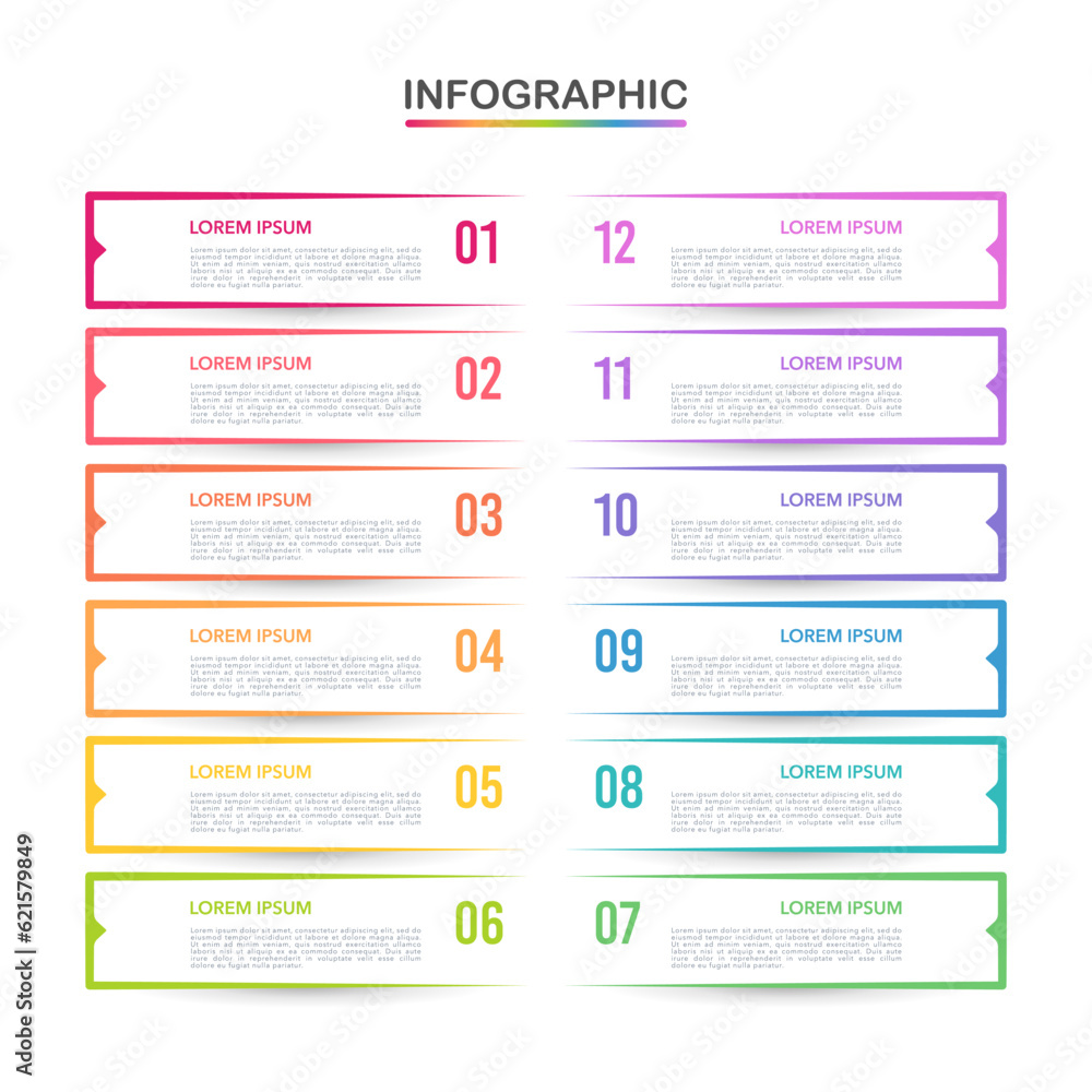 Wall mural 12-month timeline business report infographic labels template. business presentation, roadmap, miles