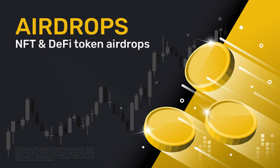 Banner marketing cryptocurrency template. Campaign airdrops token. Blockchain, NFT, DeFi.