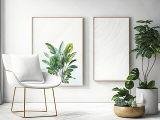 mock up poster frame in modern interior background, gallery wall in green living room, Scandinavian Boho style, 3d render, 3d illustration