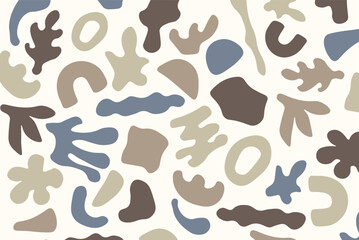 Hand drawn seamless pattern background  hand draw abstract shapes. set of colorful brown abstract shapes elements. hand prints