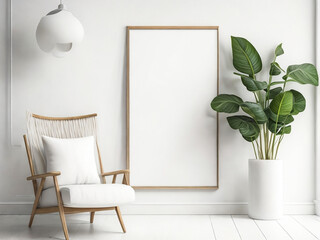 Fototapeta na wymiar mock up poster frame in modern interior background, gallery wall in green living room, Scandinavian Boho style, 3d render, 3d illustration