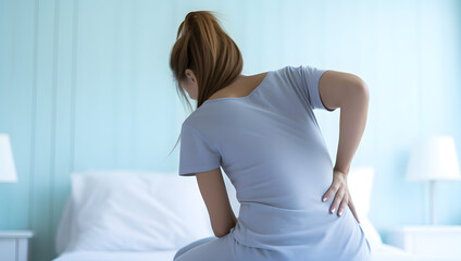Young woman suffering from low back and loin pain. AI generated.