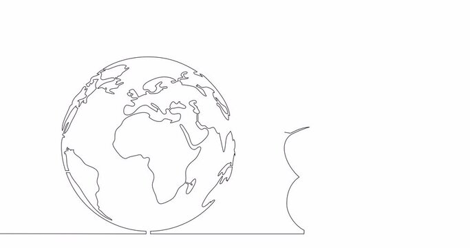 Self drawing line animation Earth globe with medical Caduceus continuous one single line drawn concept video