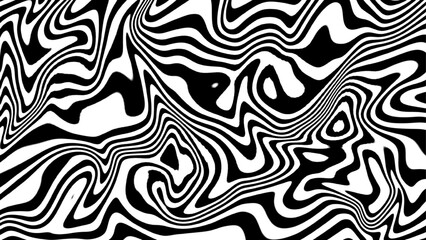 Black and white with wavy lines pattern. Abstract wave of white and black curved lines. Hallucination. Optical illusion. Twisted illustration. Futuristic background of lines. Dynamic wave. Vector.