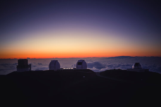 Telescopes dome at sunset on top of Mauna Kea