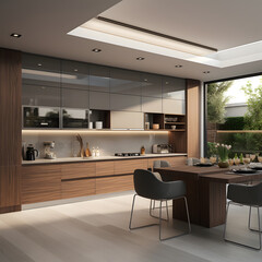 Cuisine moderne mat&eacute;riaux bois - IA g&eacute;n&eacute;rative