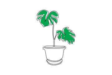 continuous line Monstera deliciosa tropical leaf vector illustration
