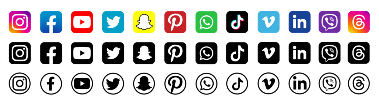 Social media icon set. social media icon outline. social media icon facebook. social media flat. social media computer icon. social media web icons. social media internet icons.