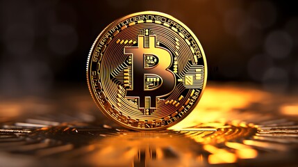 Bitcoin logo displayed on a physical golden coin Generative AI