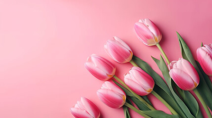 Obraz premium Tulip border with copy space. Beautiful frame composition of spring flowers. Generative Ai