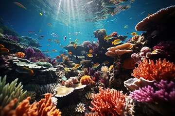 Naklejka na ściany i meble Beautiful and amazing coral reef landscape in the ocean