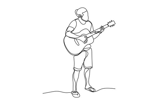 recommend clip art: continuous line vector illustration of a person playing guitar
