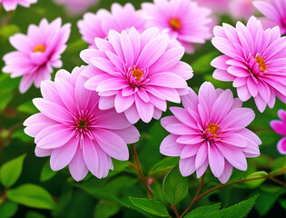 Fototapeta premium Red flowers dahlia in the garden, generative ai. Family name Asteraceae, Scientific name Dahlia