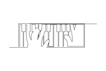 continuous line of hands holding keyboard musical instrument keys