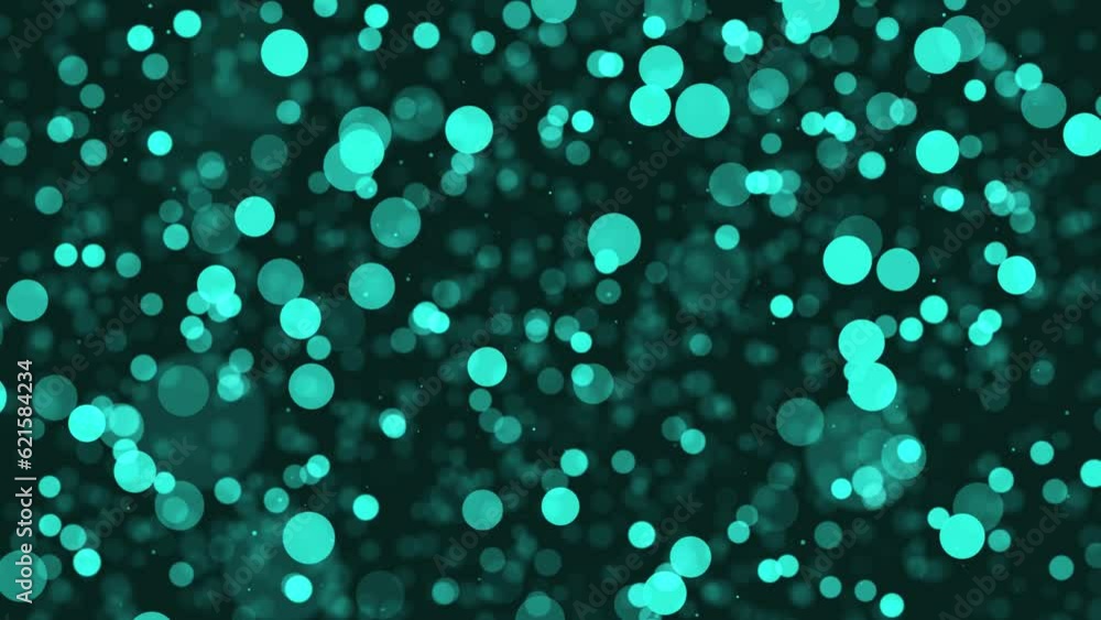 Poster robin egg blue circles bokeh background loop. moving colorful blurred boke particles animation. soft