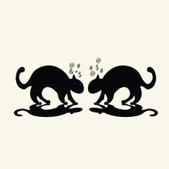 vector illustration of two cats having a fight with their shadows
