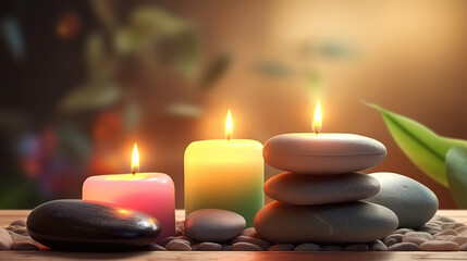Spa, beauty treatment and wellness background with massage stone. Generative Ai