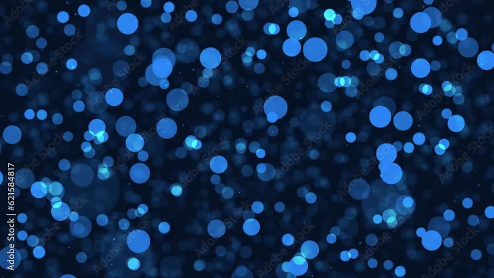 Poster blue circles bokeh background loop. moving colorful blurred boke particles animation. soft color blu