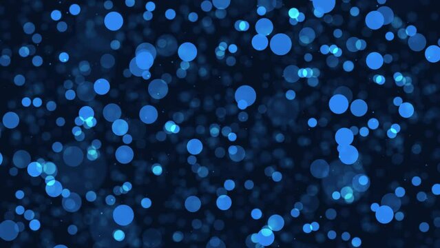 Blue circles bokeh background loop. Moving colorful blurred boke particles animation. Soft color blur rounds.