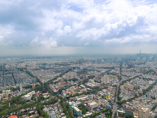 Aerial view of Ho Chi Minh City skyline and skyscrapers in center of heart business at Ho Chi Minh City downtown. Cityscape and many buildings, local houses