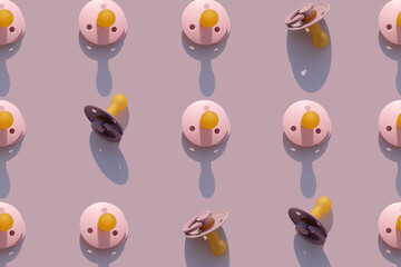 baby pacifiers pattern on a pastel purple background