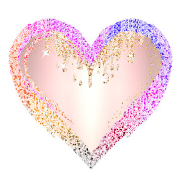 Pink Peach Shinny Glitter Heart Illustration, Pink Love Valentine's Day Heart, Cute Rose Pink Gold Heart with Sparkles