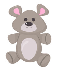 Cute Cartoon hand drawn grey teddy Bear. Print, template, design element.