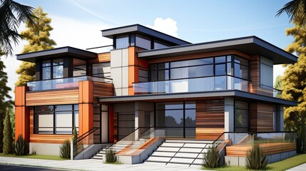 Modern Architecture design drawing, Generative AI