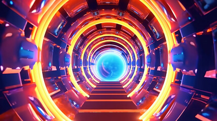 Fototapeta premium Abstract background with circular colorful glowing neon lights. Generative ai