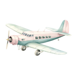 Travel Essentials: Vintage Plane Clipart, Pastel Plane  Watercolor Clipart, Vintage Plane  Illustration, made with generative AI