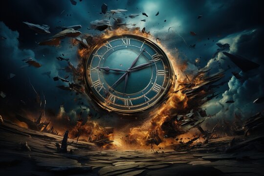 Clock Exploding in Thousands of particles. Generative AI.