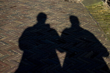 Netherlands, Delft, shadow of 2 people on a street