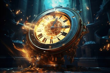 Obraz premium Clock Exploding in Thousands of particles. Generative AI.