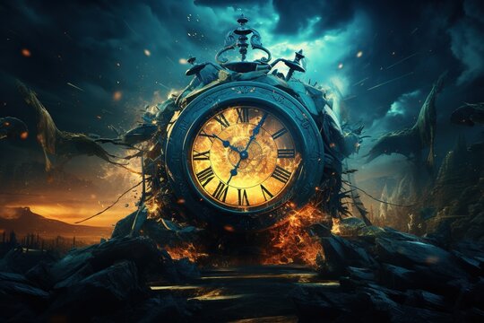 Clock Exploding in Thousands of particles. Generative AI.