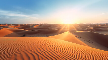 Fototapeta na wymiar Aerial view of natural horizon and texture sand dunes in Abu Dhabi UAE. Generative ai