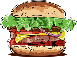 vector illustration of a burger on a white background with shadow