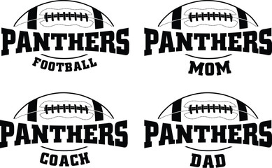 Football - Panthers is a sports team design that includes text with the team name and a football graphic. Great for Panthers t-shirts, mugs, advertising and promotions for teams or schools.