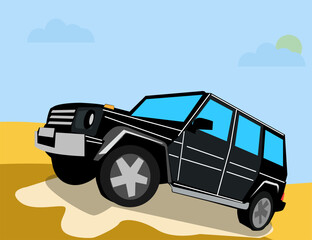 Black SUV, mountains and desert. For your design