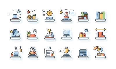 Set of e-learning line icons. Distance education and education online Online test, digital book, input, library, instructive site, meeting, educator - stock vector