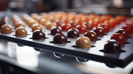 Assortment of fine chocolate candies, white, dark, and milk chocolate Sweets background. Copy space.