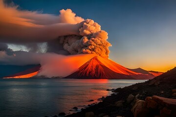 volcano in the sunset AI Generated 