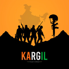Fototapeta na wymiar 26th July Kargil Vijay Diwas Design Concept With Indian Flag and Army Social Media Post