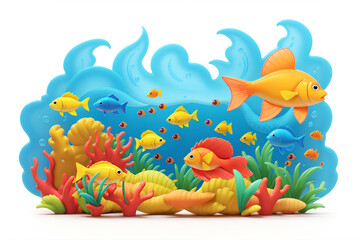 Naklejka na ściany i meble 海で魚が泳ぐコンセプトアート。Generative AI