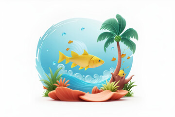 Fototapeta na wymiar 海で魚が泳ぐコンセプトアート。Generative AI