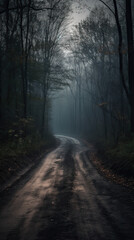 Fototapeta premium Winding dirt forest road. No people.