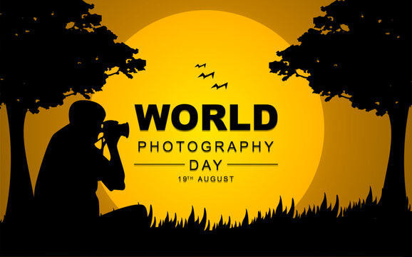 World photography day on August 19th, photographer silhouette illustration design.